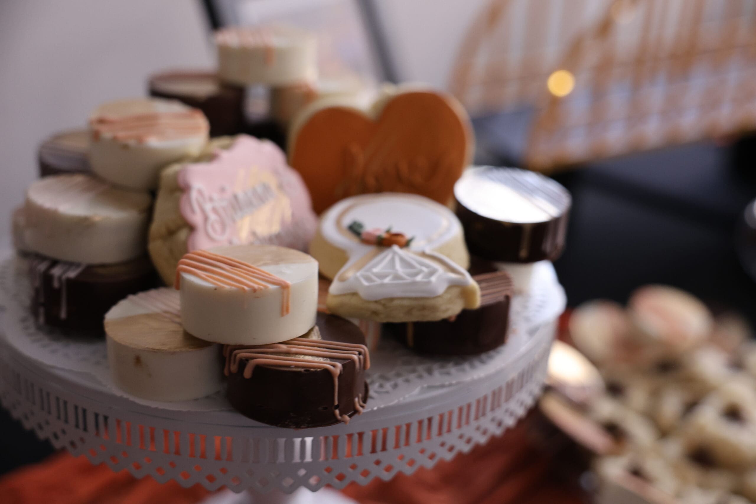 Pittsburgh wedding cookie table with assorted cookies and small desserts arranged on display trays
